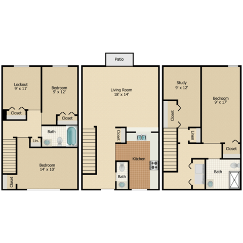 Floor plan for 3 beds, 2.5 baths